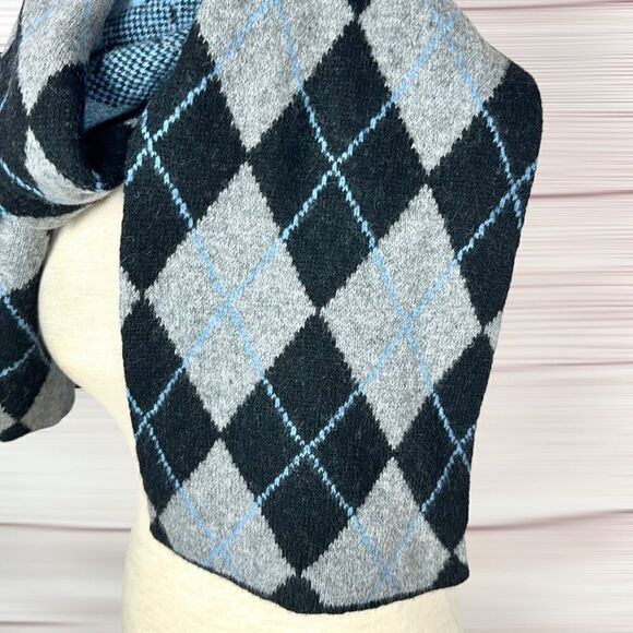 NWT Club Room Wool Blend Blue Gray Argyle Long Chunky Scarf Men’s Women’s - Picture 7 of 11